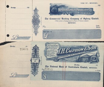 Document - CURNOW COLLECTION: COLLECTION OF BUSINESS CHEQUES, 1920's