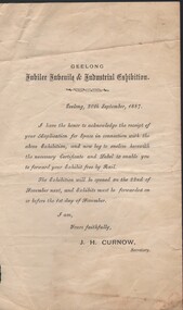 Document - CURNOW COLLECTION: RECEIPT OF APPLICATION, 1887