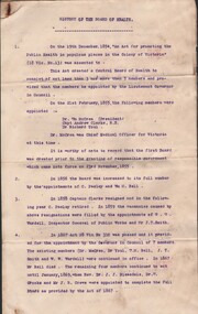 Document - CURNOW COLLECTION: HISTORY  OF THE BOARD OF HEALTH, 1913?