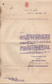 Document - CURNOW COLLECTION: LETTERS/DOCUMENTION RE DEPUTY CORONER, a.1913; b. 1913 c. 1911