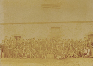 Photograph - MINERS OUTSIDE CLARENCE UNITED MINE BENDIGO, 4/8/1902