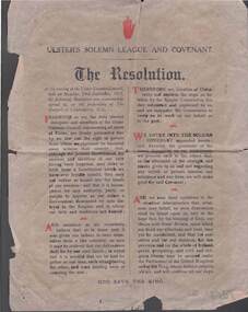 Document - BUICK COLLECTION: COVENANTS THE RESOLUTION (RE ULSTER), 1912