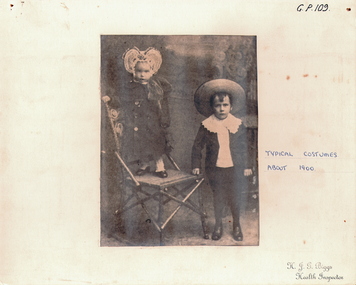 Photograph - TWO SMALL CHILDREN DRESSED IN 1900 COSTUMES, c.1900