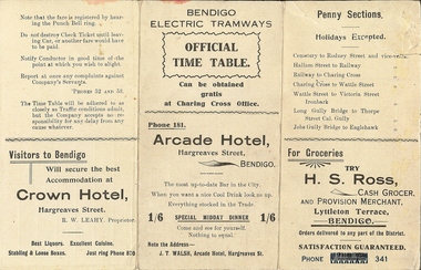 Document - BASIL MILLER COLLECTION: BENDIGO ELECTRIC TRAMWAYS TIMETABLE
