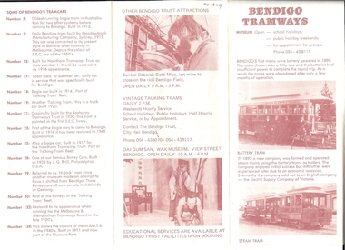 Document - BASIL MILLER COLLECTION: BENDIGO TRAMWAYS MUSEUM BROCHURE