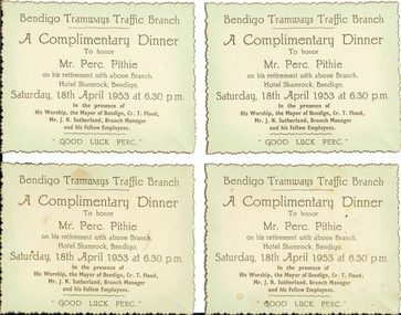 Document - BASIL MILLER COLLECTION: RETIREMENT DINNNER INVITIATION - PERC PITHIE