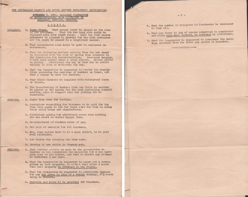 Document - BASIL MILLER COLLECTION: TRAMWAY CONFERENCE AGENDA OF BENDIGO, GEELONG, AND BALLARAT DIVISIONS, Nov. 5th 1950