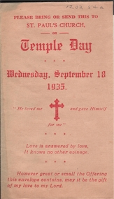 Document - MERLE BUSH COLLECTION: ENVELOPE FOR CHURCH CONTRIBUTIONS, 1935