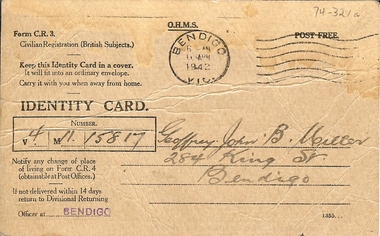 Document - BASIL MILLER COLLECTION: WW11 AUSTRALIAN CITIZENS IDENTITY CARD, April 1942