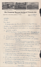 Document - BASIL MILLER COLLECTION: LETTER TO BASIL MILLER RE LOCAL TRAMWAY MUSEUM