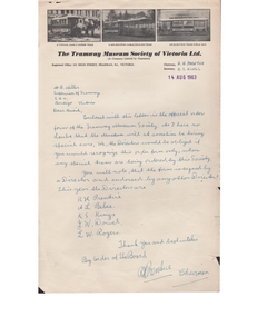 Document - BASIL MILLER COLLECTION: LETTER RE TRAMWAY MUSEUM