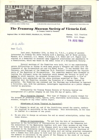 Document - BASIL MILLER COLLECTION: LETTER RE ESTABLISHMENT OF TRAMWAY MUSEUM