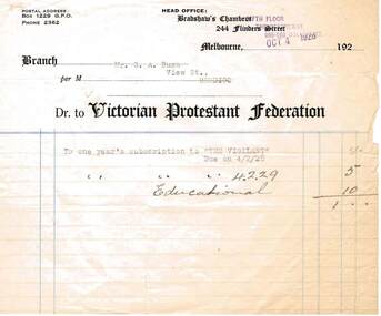 Document - BUSH COLLECTION: LODGE AND A.N.A RECEIPTS (COLLECTION), 1920 - 1930