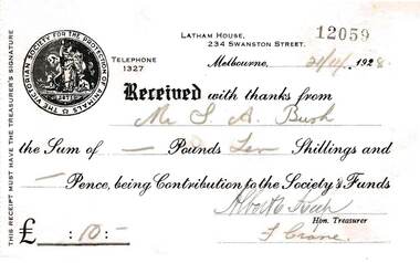 Document - BUSH COLLECTION: COLLECTION OF RECEIPTS (CHARITIES), 1920 - 1930