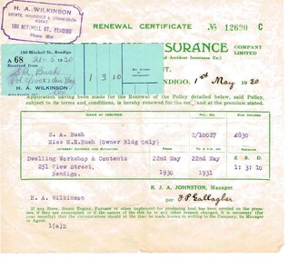 Document - BUSH COLLECTION: INSURANCE DOCUMENTS (S.A. BUSH), 1920-1930