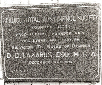 Photograph - BENDIGO TOTAL ABSTINENCE SOCIETY COLLECTION: FOUNDATION STONE