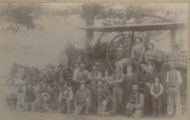Photograph - HARRIS COLLECTION:  WORKMEN LEANING AGAINST STEAM ENGINE HARRIS FAMILY AXEDALE, c.1900