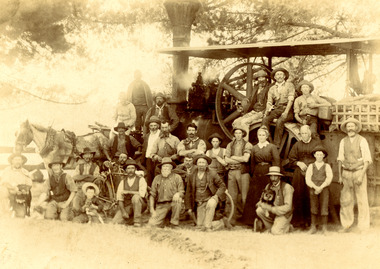 Photograph - HARRIS COLLECTION:  WORKMEN LEANING AGAINST STEAM ENGINE HARRIS FAMILY AXEDALE, c.1900