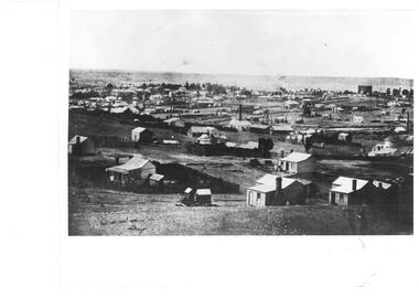 Photograph - VIEW OF MINER'S COTTAGES WITH KNIPES CASTLE IN BACKGROUND