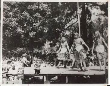 Photograph - FOUR YOUNG FEMALES IN COSTUME DANCING ON STAGE, IN PARK, 1951 ?