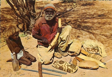 Photograph - BASIL MILLER COLLECTION: ABORIGINAL MAN AND BOY - TRADITIONAL IMPLEMENTS