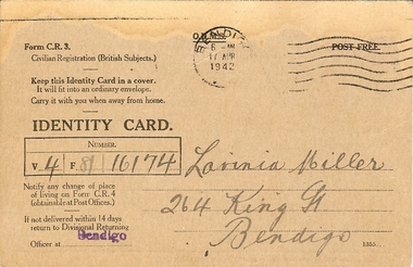 Document - BASIL MILLER COLLECTION: IDENTITY CARD (WARTIME), 1942