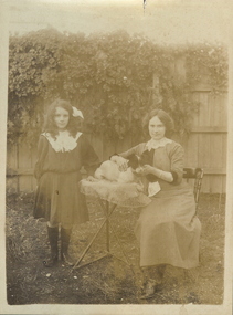 Photograph - GIRLS WITH DOG: C 1910, C 1910