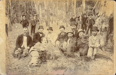 Photograph - PICNIC GROUP OF MEN SITTING IN BUSH SETTING, 1890's