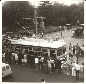 Photograph - BASIL MILLER COLLECTION: TRAM ON PALL MALL WITH PEOPLE LINED ALONG TRACKS