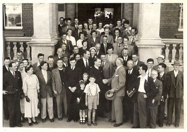 Photograph - BASIL MILLER COLLECTION: GROUP OF PEOPLE IN FRONT OF EAGLEHAWK TOWN HALL