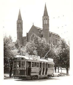 Photograph - BASIL MILLER COLLECTION: NO 5 TRAM IN FRONT OF SACRED HEART CATHEDRAL