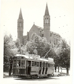 Photograph - BASIL MILLER COLLECTION: NO. 5 TRAM IN FRONT OF SACRED HEART CATHEDRAL