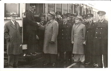 Photograph - BASIL MILLER COLLECTION: TRAMWAY STAFF OUTSIDE TRAM