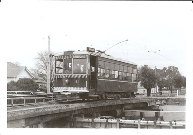 Photograph - BASIL MILLER COLLECTION: TRACK WORKS ON BRIDGE WITH TRAM