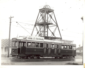 Photograph - BASIL MILLER COLLECTION: TRAM PASSING IRONBARK MINE, MT. KORONG ROAD, LONG GULLY, 1950's