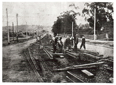 Photograph - BASIL MILLER COLLECTION: PHOTOGRAPHIC COPY OF LAYING TRAM TRACKS IN LONG GULLY