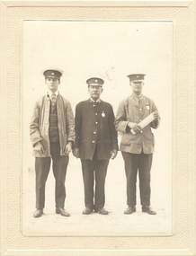 Photograph - BASIL MILLER COLLECTION: THREE MEN IN BENDIGO TRAMWAYS UNIFORM, Approx.  1900