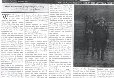 Newspaper - LONG GULLY HISTORY GROUP COLLECTION: WATER CONTINUES TO RISE IN THE VICTORIA QUARTZ