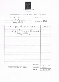 Document - LONG GULLY HISTORY GROUP COLLECTION: INVOICE - G A ELLIS