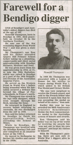 Newspaper - LONG GULLY HISTORY GROUP COLLECTION: ROWCLIFF THOMPSON