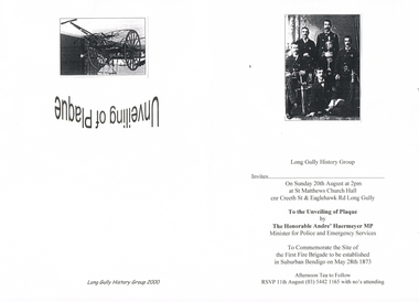 Document - LONG GULLY HISTORY GROUP COLLECTION: INVITATION TO THE UNVEILING OF PLAQUE