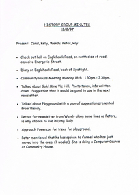 Document - LONG GULLY HISTORY GROUP COLLECTION: HISTORY GROUP MINUTES 12/8/97