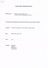 Document - LONG GULLY HISTORY GROUP COLLECTION: LONG GULLY COMMUNITY HOUSE