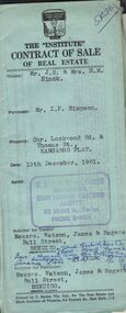 Document - H.A. & S.R. WILKINSON COLLECTION: CONTRACT OF SALE