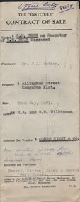Document - H.A. & S.R. WILKINSON COLLECTION: CONTRACT OF SALE