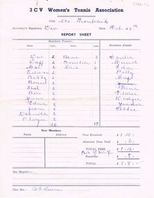Document - DERRICK COLLECTION: 3 CV WOMEN'S TENNIS ASSOCIATION REPORT SHEET