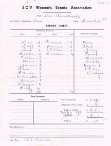 Document - DERRICK COLLECTION: 3 CV WOMEN'S TENNIS ASSOCIATION REPORT SHEET