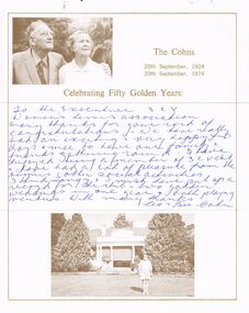 Document - DERRICK COLLECTION: LETTER FROM LEO & BEE COHN TO 3CV WOMEN'S TENNIS ASSOCIATION