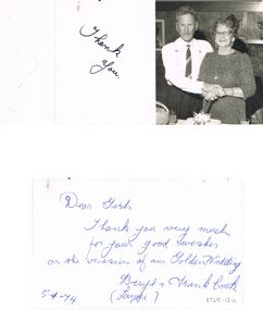 Document - DERRICK COLLECTION: CARD WITH PHOTO FROM BERYL & FRANK COOK