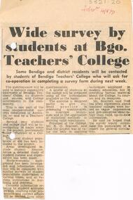 Document - LA TROBE UNIVERSITY BENDIGO COLLECTION: BENDIGO TEACHERS' COLLEGE SURVEY